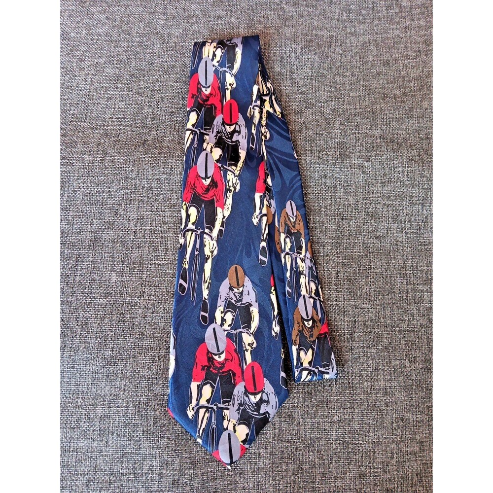 Tie 70s 80s 90s Y2K Fratello Bicyclist Statement Blue Red Ivory 4 Wide 57 Long